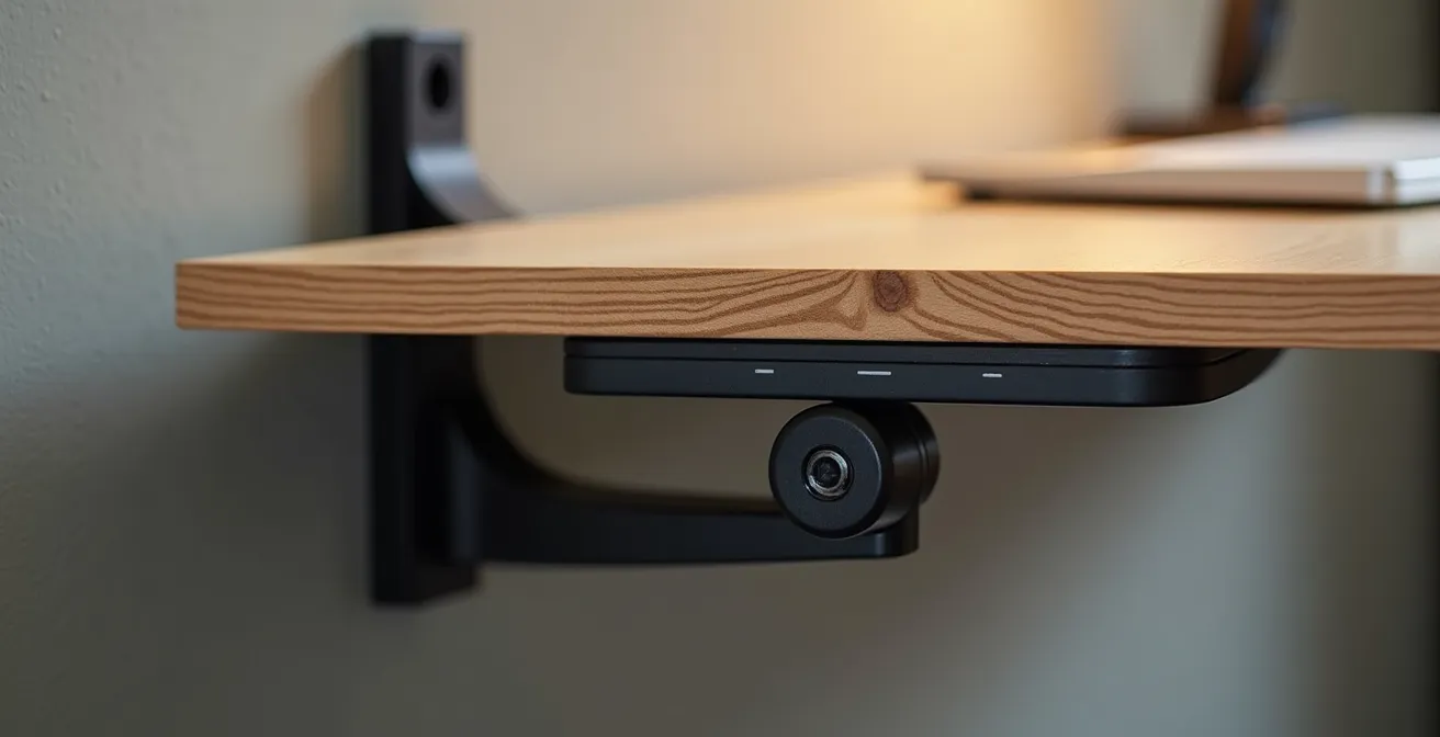 Bureau mural rabattable dans appartement français avec configuration ergonomique optimale