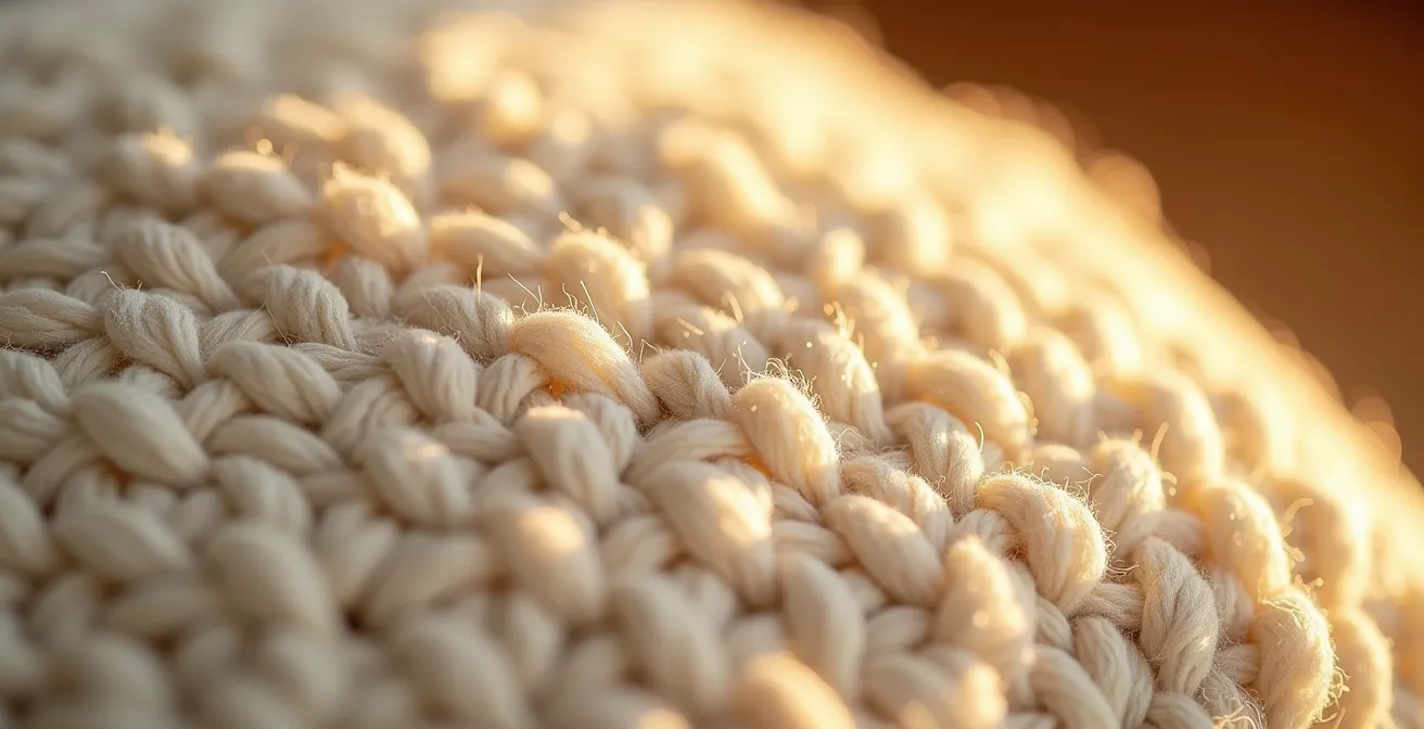 Détail macro d'une chaise en tissu bouclette beige dans une salle à manger