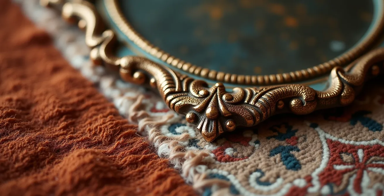 Vue macro d'accessoires décoratifs français avec textures et matières naturelles