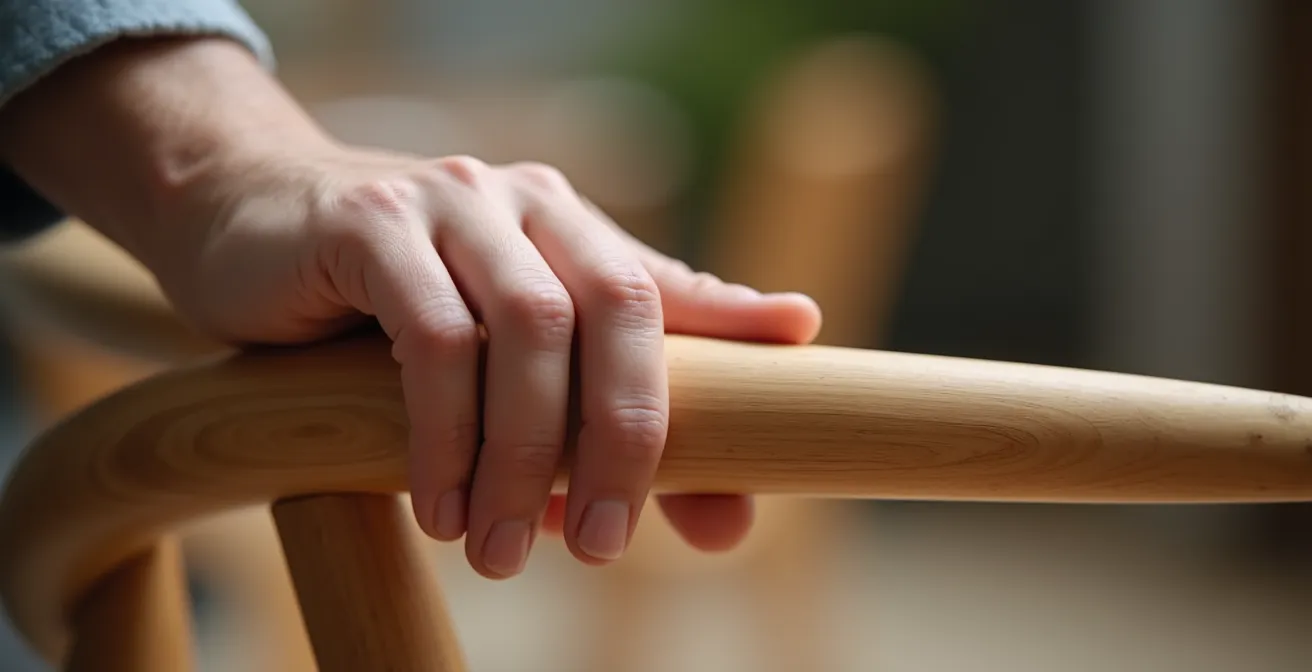 Gros plan sur une main saisissant correctement le dossier ergonomique d'une chaise