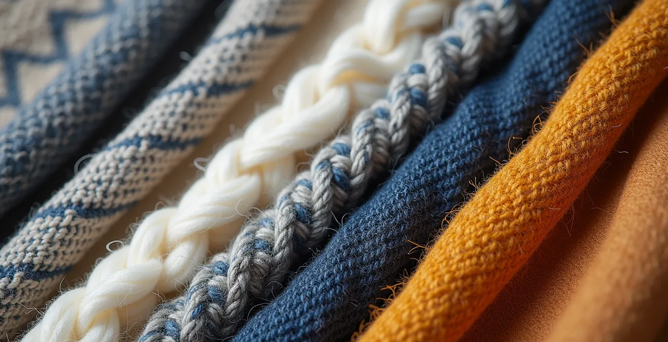 Dressing ouvert montrant des vêtements organisés par matières et couleurs avec des échantillons déco assortis