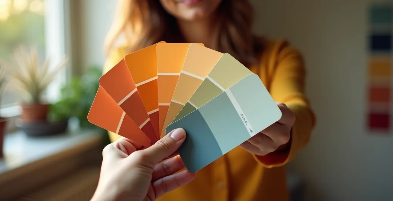 Échantillons de peinture Ressource et Tollens disposés sous différentes lumières naturelles