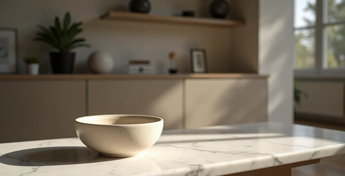 Composition minimaliste avec céramique artisanale mise en valeur par un éclairage dramatique et un espace négatif