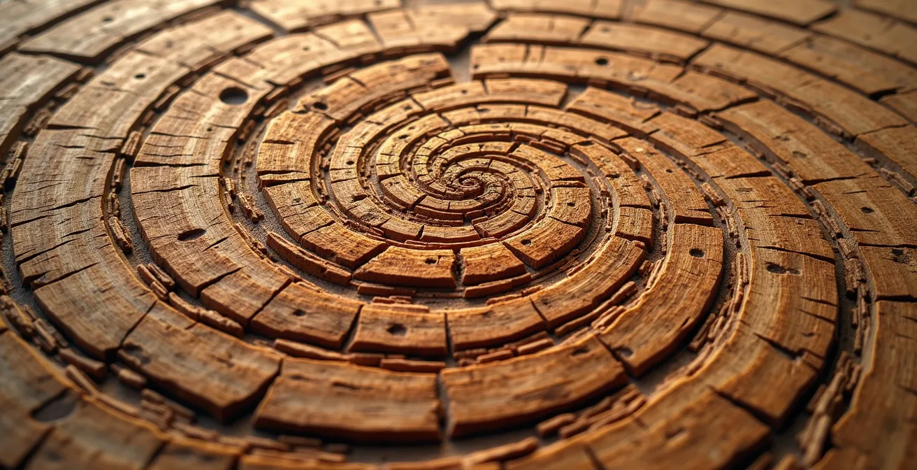 Gros plan sur les veines naturelles du bois montrant les motifs fractals apaisants