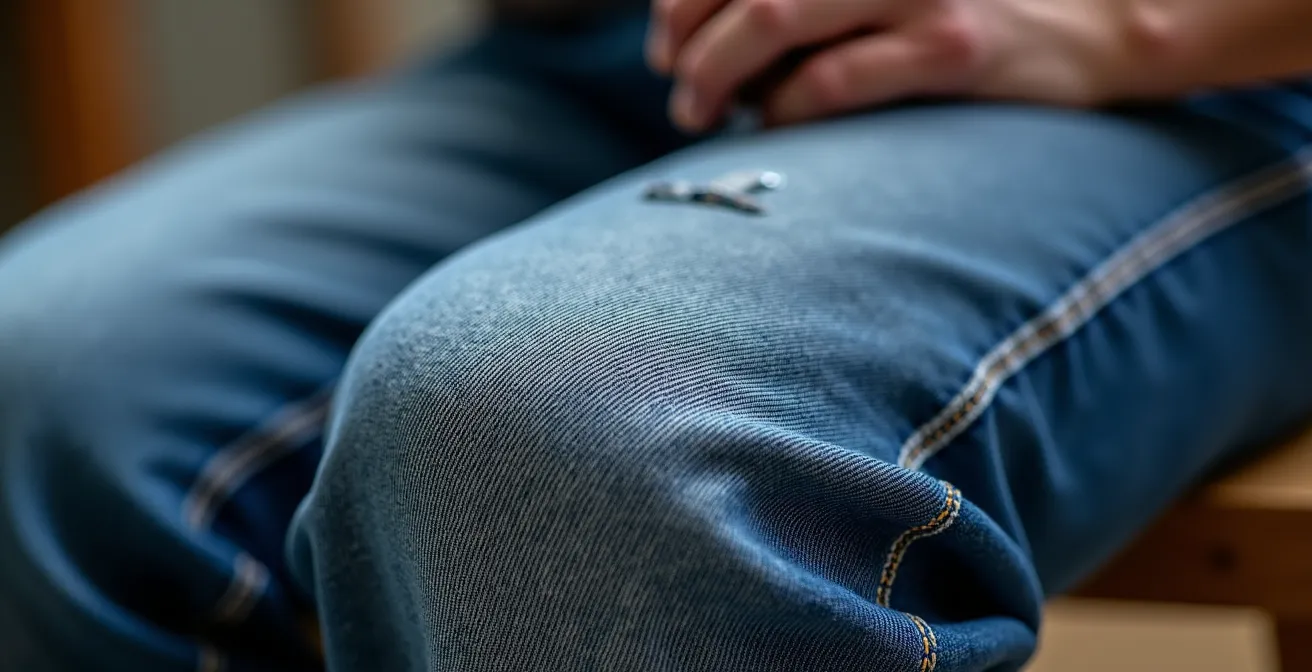 Gros plan sur le renforcement des pochettes de pieds d'une housse avec des patchs thermocollants