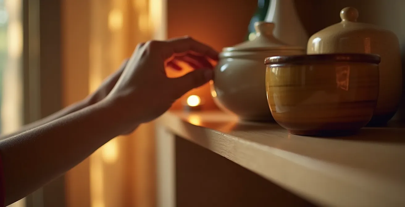 Espace de vie organisé montrant une routine de rangement quotidienne