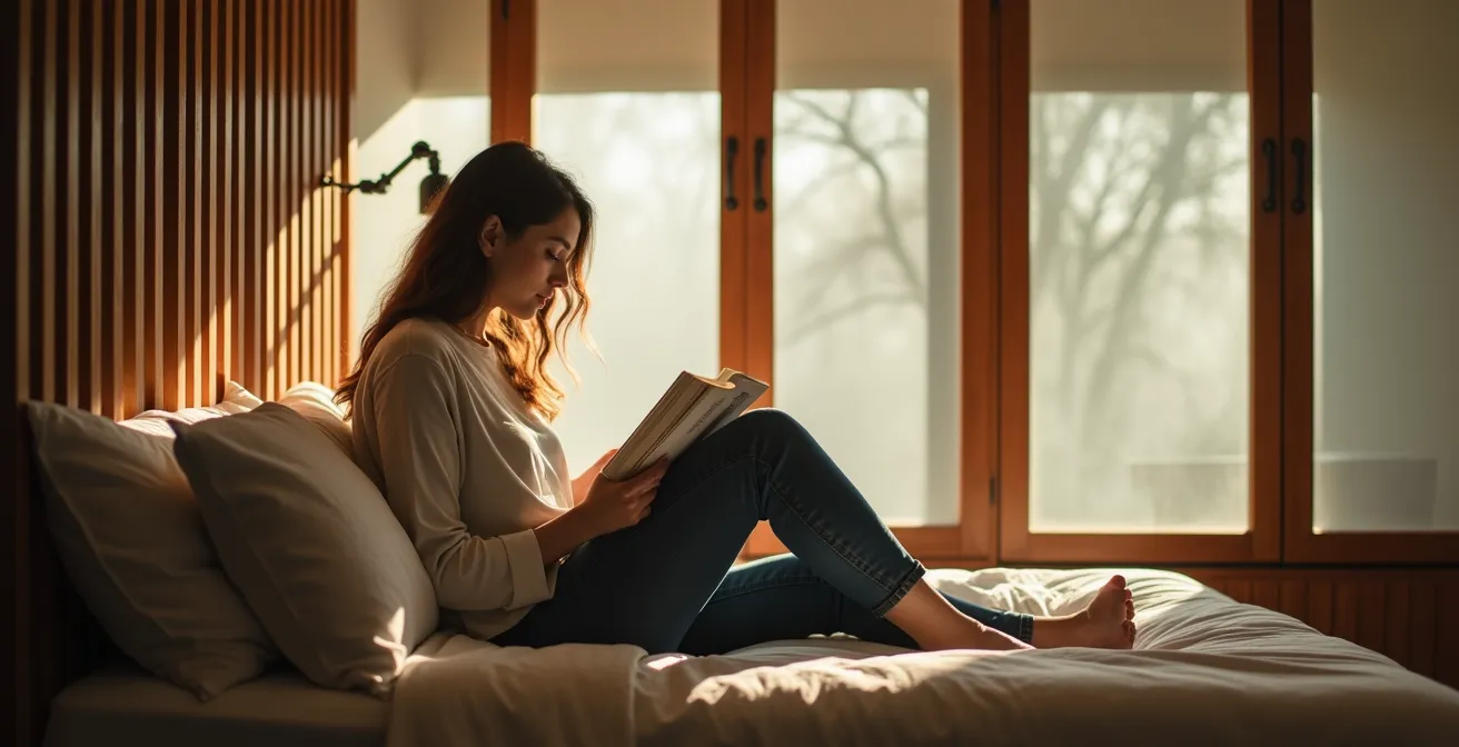 Studio avec séparation par verrière d'atelier créant une zone nuit distincte